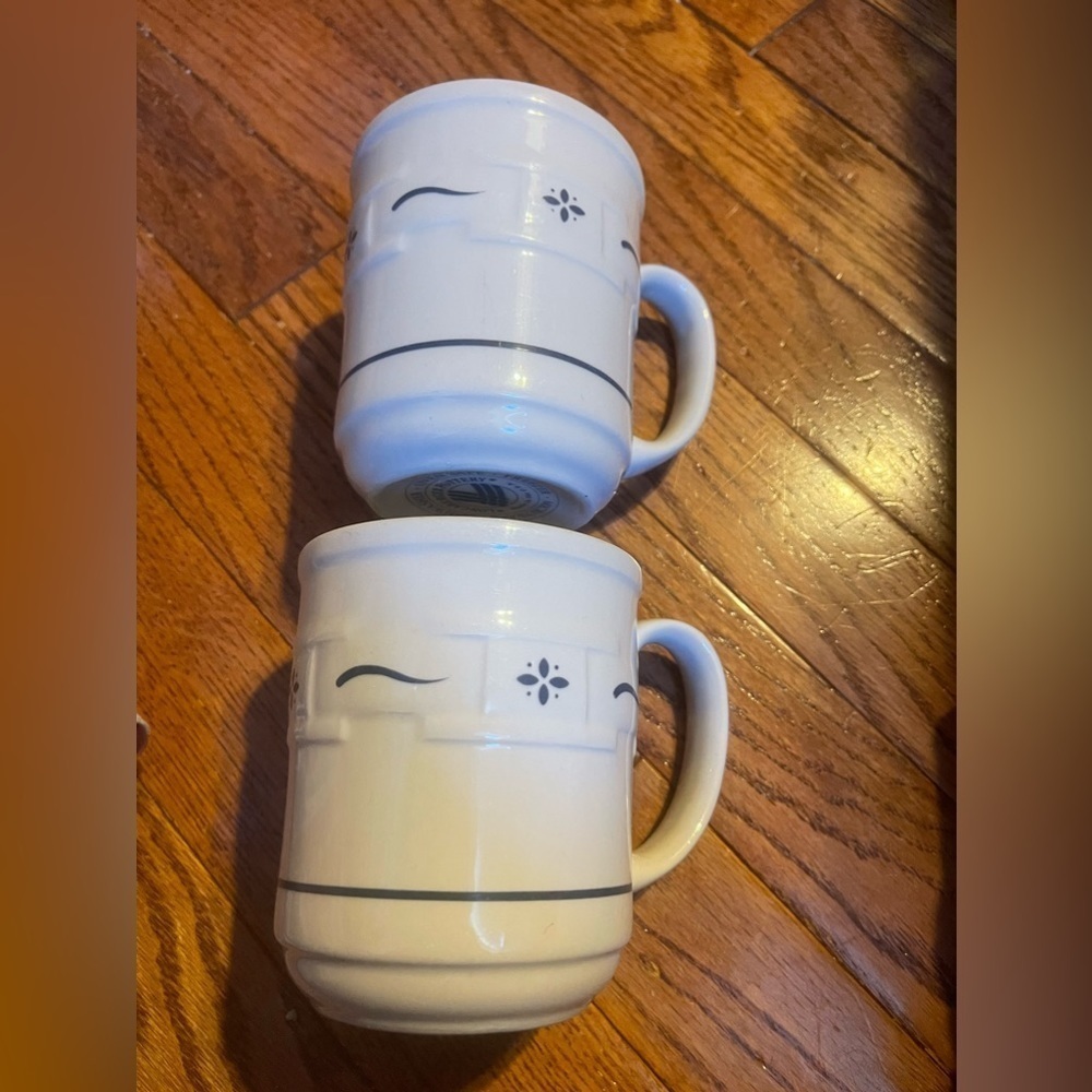 Set Of 2 Longaberger Pottery Woven Traditions Heritage Blue Coffee Mugs